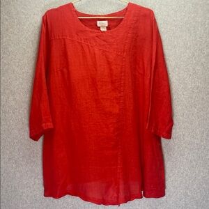 Mosaic USA Linen Pre-Shrunk Lagenlook Red Tunic Top